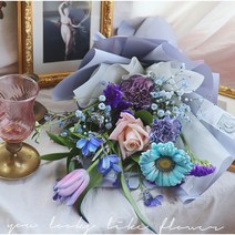 리리스 좋아하는 컬러로 선택하는 블루 컬러 꽃다발 생화배송 정기구독 당일발송 기념일 여자친구 꽃선물 졸업 입학, 풍성하게, 선택안함