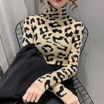 호피무늬 니트 목폴라 여성 이너 스웨터 보온폴라
