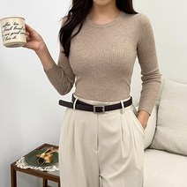 그린섬 ﻿라운드넥 면혼방 아크릴 무지 기본 골지 여성 슬림 긴팔 티