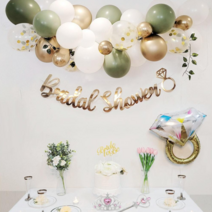 올리브파티 브라이덜샤워 풍선 가랜드+공주왕관 4인세트, 1세트, 올리브골드