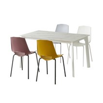 [까사미아] 포인트하우스 드롭 익스텐션테이블1400세트_에바체어4EA포함(컬러 택1), 테이블WH+체어LG-RD-WH-YE