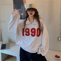 빈티지맨투맨 박시 반집업 라이트 오버핏 칼라 와이드
