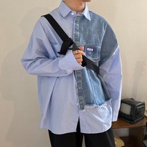 남성 셔츠 봄 패치 데님 루즈핏 상의 뉴타임즈 C21 P828G402