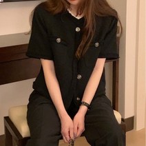 여자 포켓 하늘색 트위드 반팔 자켓 여름 결혼식 예식장 옷차림 복장 회사 첫출근 예식장룩