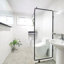 A6마트 라운드 블랙프레임 아쿠아유리 욕실파티션 / 샤워부스, 가로600세로1857