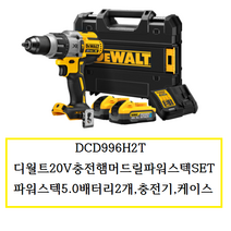 DCD996H2T (정품) 디월트20V충전햄머드릴파워스텍SET 파워스텍5.0배터리2개 충전기 케이스