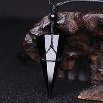 수맥 찾기 탐지기 다우징 찾는법 팬듈럼 펜던트 파워스톤 크리스탈 원석 펜듈럼, 1개, V.흑요석 테이퍼드 스트링