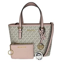 Michael Kors Jet Set 여행용 XS Carryall 컨버터블 탑 지퍼 토트 SM TZ 동전 파우치 및 지갑 후크 번들 시그니처 Mk 멀베리