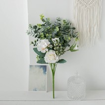 올리브파티 유칼립투스 로즈 부쉬 꽃다발 브라이덜샤워 파티용품 조화, 화이트