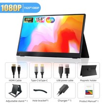 휴대용 모니터 p15bt컴퓨터 노트북용 휴대용 모니터 4K UHD USB 타입 C IPS 화면 Xbox PS4/5 스위치 맥북, 02 SJD150-1080P_02 AU 플러그