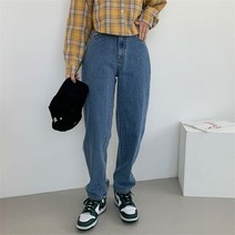 여자 보이프렌드핏 맘진 일자 통 데님 팬츠 청바지