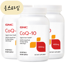 [해외] GNC 코큐텐 CoQ10 400mg 60정 3개 올스타일 미국직구 지앤씨 지엔씨 큐텐 코엔자임, 60개