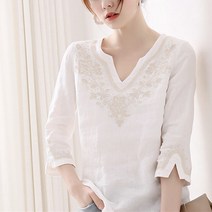 패션고리 여성 브이넥 옆트임 퍼프 블라우스 T504