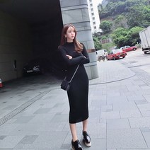 여성 슬림 반폴라 골지 롱 니트 원피스 데이트룩 @999ea