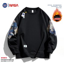 Nasa 가을 겨울 남성 캐주얼 스웨터 플러스 벨벳 곰 미국 커플 복고풍 유행 브랜드 라운드 넥 올 매치 의류