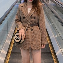 헤이슈 벨트 포함 여성체크자켓