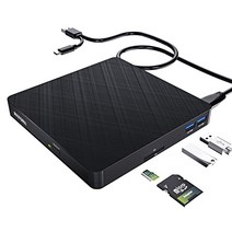 HATOKU 외장 CD DVD 드라이브 USB 3.0 및 Type-C 휴대용 CD DVD 버너(SD/TF 카드 리더 및 2개의 USB 포트 포함) PC 데스크탑/노트북/리눅스/맥/윈도우 11/10/8/7(블랙)용 외장 광학 드라이브 ) -10910, 검은색