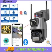 감시카메라 cctv 베이비 캠 IP 카메라 듀얼 스크린 보안 CCTV 비디오 감시 야간 투시경 야외 PTZ ICSEE MP 4K 와이파이 3 렌즈, 8MP NO SD Card_CHINA | AU 플러그