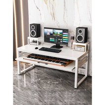 뮤지션 음악작업 키보드 데스크 컴퓨터 건반 MIDI 피아노 작곡자 편곡자 책상, 길이 140x너비 60x83 블랙 프레임+오크 컬러 홀