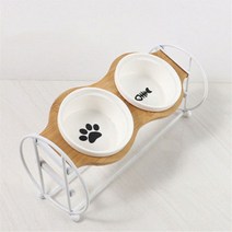고양이 강아지 경사 애완반려동물 높이조절 물 밥그릇 2구 원목식기, 블랙세트