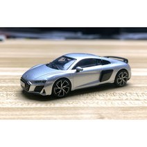 kengfai Qihui 1:64 Audi R8 2021 하드 탑 컨버터블 합금 자동차 모델 완성 스포츠카 컬렉션, 하드탑 실버(푸시 카드 휠)