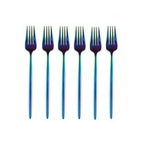 프랑스 비스트로 투톤레인보우 커트러리 디너양식치즈버터 포크나이프스푼 케이크서버 ONUIFIKE Silverware Set 6Pcs Tableware Knife Fork Spoon, Rainbow Dinner Fork