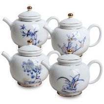 고급 금도금 백자 사군자 다관