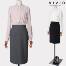 비비드시크릿가너 시크 진주타이넥 배색 원피스