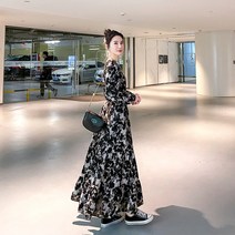 허리밴딩 봄신상 플리츠 레이어드 바캉스룩 하객룩 커플시밀러룩 롱 신혼 벚꽃룩 플라워 쉬폰 원피스