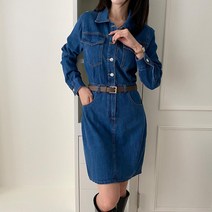 브이와이 여자 데님 벨트세트 청치마 캐주얼 긴팔 미니 원피스