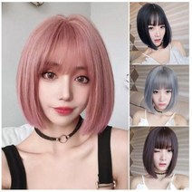 보브컷 단발 가발 단발머리 앞머리 풀뱅 똑단발 커트, 초코브라운, 1개
