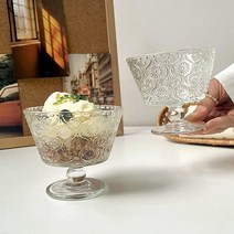 아이스크림 유리 그릇 디저트볼 시리얼 요거트 투명, 베고니아 꽃