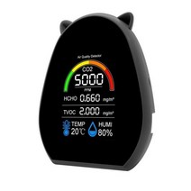 측정기 공기질 공기 알리미 가정용 5in1 대기 오염 감지기 다기능 CO2 테스터 이산화탄소 HCHO TVOC 온도 습도 디스플레이 기능, Black