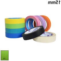 컬러풀 종이 마스킹 테이프 화지 내열도 잔사 안남는 건축 도장 페인팅 수채화 실리콘 락카 시공 아이보리 블랙 핑크 보라 종류선택 1개, 종이 마스킹테이프 그린 15mm x 40M