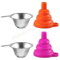 레진 합금 제작SLA DLP LCD 용 2 세트 수지 필터 3D 프린터 스테인레스 스틸 및 실리콘 접이식 깔때기 컵, 04 Orange and Purple