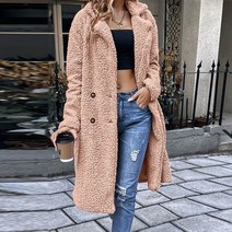 롱후리스 롱뽀글이 여성용 겨울 코트 양털 재킷 긴 소매 가디건 스웨터 오픈 프론트 라펠 아우터 웨어