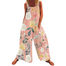 여성 여름 슬레 이벤스 넓은 다리 긴 바지 점프 슈트 보헤미안 플로럴 프린트 캐주얼 한 느슨한 탱크 탑 롬퍼 플레이 소 비치웨어 주머니 스트리트웨어