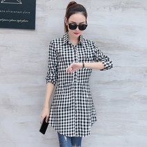제이앤티 A라인 체크 긴팔 롱셔츠