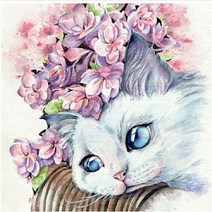 올레보 액자 캔버스형보석십자수 Diy세트 라운드 비즈 핫 제품 디즈니 미키마우스 공주 30 X 30 cm, 1세트, G1894.올레보 고양이와 꽃
