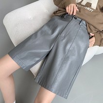 [2컬러/레더반바지] 레더반바지 그레이 블랙 무릎위 반바지 봄 가을 겨울반바지 꾸안꾸룩