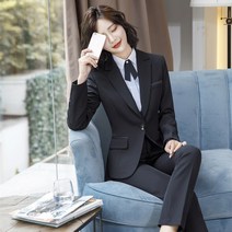 여성 이력서사진옷 면접 정장 자켓 사무실 숙녀 작업복 여성 전문 비즈니스 2 조각 세트 정장 바지 블 봄 가을