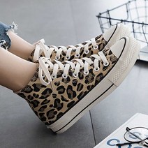 스타일리쉬 캔버스 스니커즈 하이탑 레오파드 코디