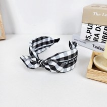 블랙 에이프릴 체크 레터링 리본 반다나 헤어밴드