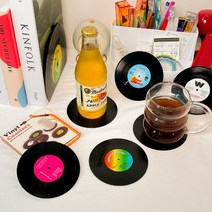 [에타홈] 레트로 LP판 티코스터 컵받침대 6개 세트, 단품