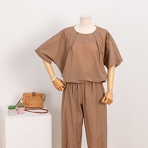 미즈스토리 라운드넥 허리스트링 가오리핏 반팔 티셔츠 허리밴딩 팬츠 여름 세트 (3color)