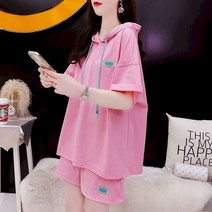 여자 후드 티 반팔 캐주얼 스포츠 세트 여성 100 코튼 상의 여름 반바지 투피스 Y2k