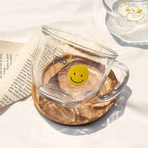 오리&스마일 시리얼컵 유리머그 2p 세트, 도나티 오리&스마일 글라스머그 2P