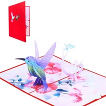 3D 팝업 카드 벌새 생일 기념일 엽서 청첩장, 빨간색