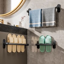 제이펀마켓 무타공 욕실 수건 걸이 현관 욕실화 슬리퍼 거치대, 70cm 블랙