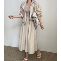 에이치스 가성비좋은 아노락 후드바람막이 A라인 롱스커트 나시 롱원피스 세트